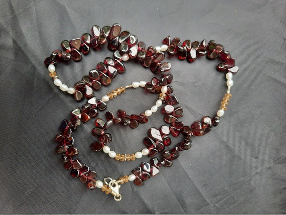 Red Teardrop Garnet And White Pearl Gemstone Neck… - image 5