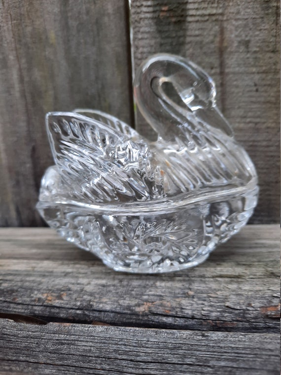 Crystal Swan Covered Trinket Dish, Glass Covered S