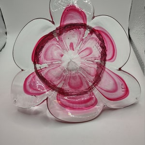 Murano Art Glass Flower Bowl: Cranberry & Clear Hand Blown Decor