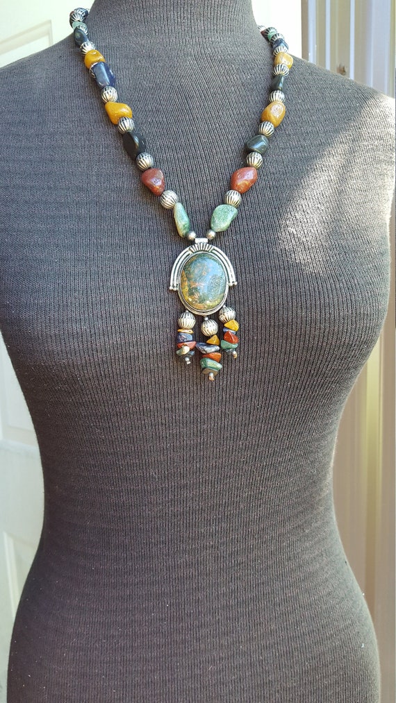 Chunky Semi Precious Polished Stone Necklace, 24 I