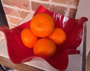 Hand Blown Red Glass Hankerchief Bowl