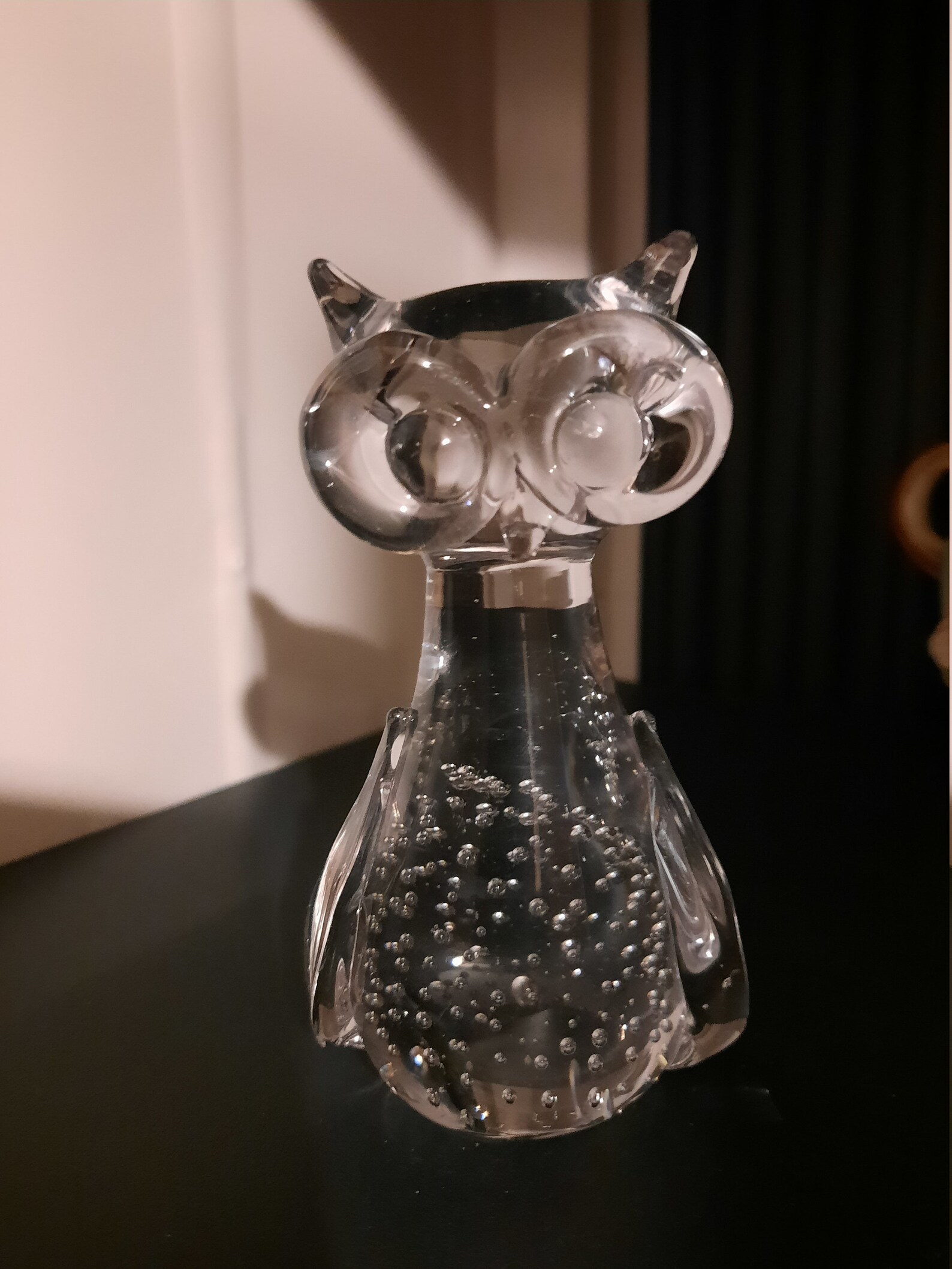 Vintage Art Glass Owl Paperweight Clear Glass Owl Figurine Etsy