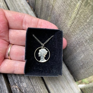 Silver Mercury Dime Pendant Necklace, 1941 Winged Liberty Coin Jewelry, 24 Inch Chain
