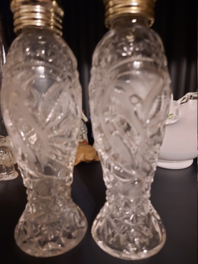 Etched Bird Design Vintage Crystal Salt And Pepper Shaker Made By Hofbauer In Germany