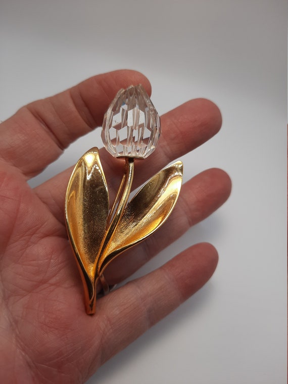 Swarovski Crystal Tulip Brooch, Gold Plated Floral Faceted Crystal