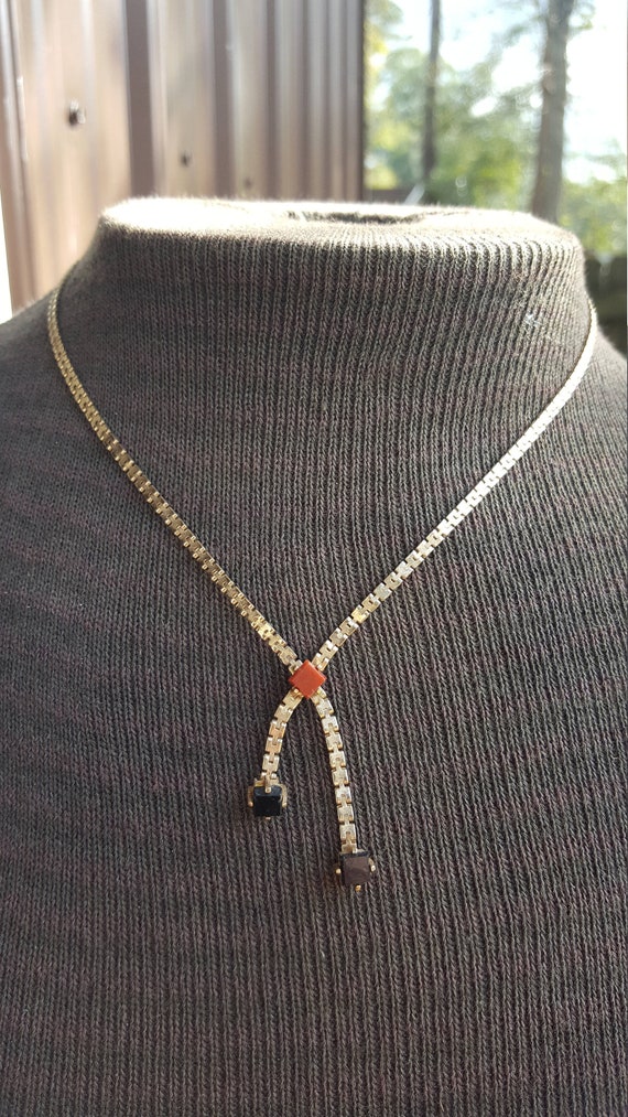 1970's Sarah Coventry Orange and Black Stone Neckl