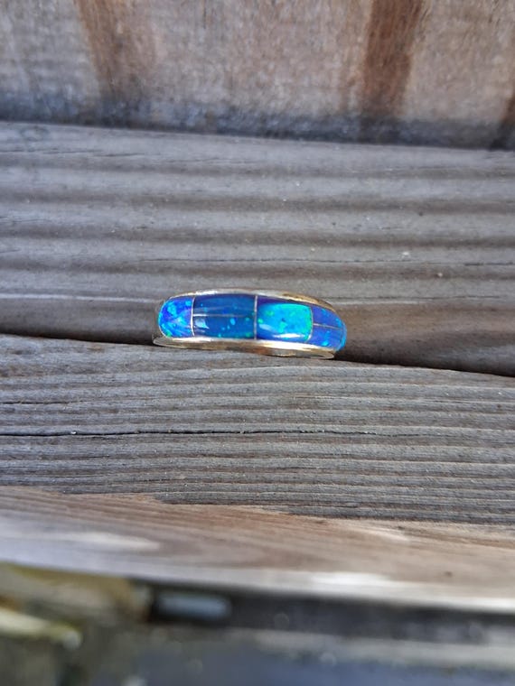 Sterling Silver Blue Opal Ring, Size 8 - image 7