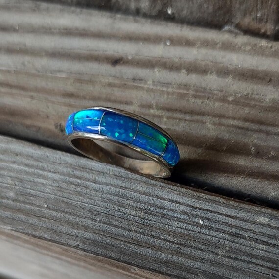 Sterling Silver Blue Opal Ring, Size 8 - image 3