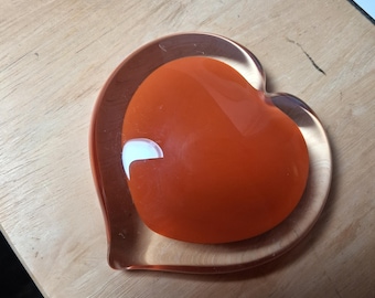 Ruby Red Sommerso Art Glass Heart Paperweight