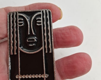 Charles Of The Ritz, Black Enamel And Pewter  Brooch Pendant