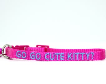 Custom Personalized Embroidered Nylon Breakaway Pink  Cat Collar W/Bell