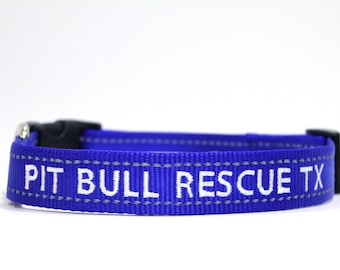 Custom Personalized Embroidered Blue Reflective Dog Collar