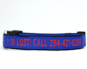 Custom Personalized Embroidered Blue Nylon Dog Collar