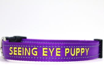 Custom Personalized Embroidered Purple reflective Dog Collar