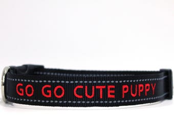 Custom Personalized Embroidered Black Reflective Dog Collar
