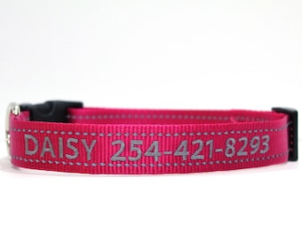 Custom Personalized Embroidered Pink Reflective Dog Collar