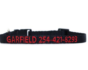 Custom Personalized Embroidered Nylon Breakaway Black Cat Collar W/Bell