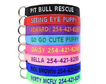 Custom Personalized Dog Collar, Soft Flexible Nylon, Embroidered with Name & Phone Number - Pet ID