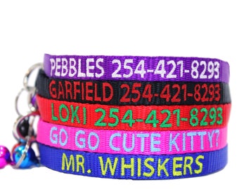 Cat Collar Breakaway Personalize Custom Embroider Nylon With Cute Bell Monogram