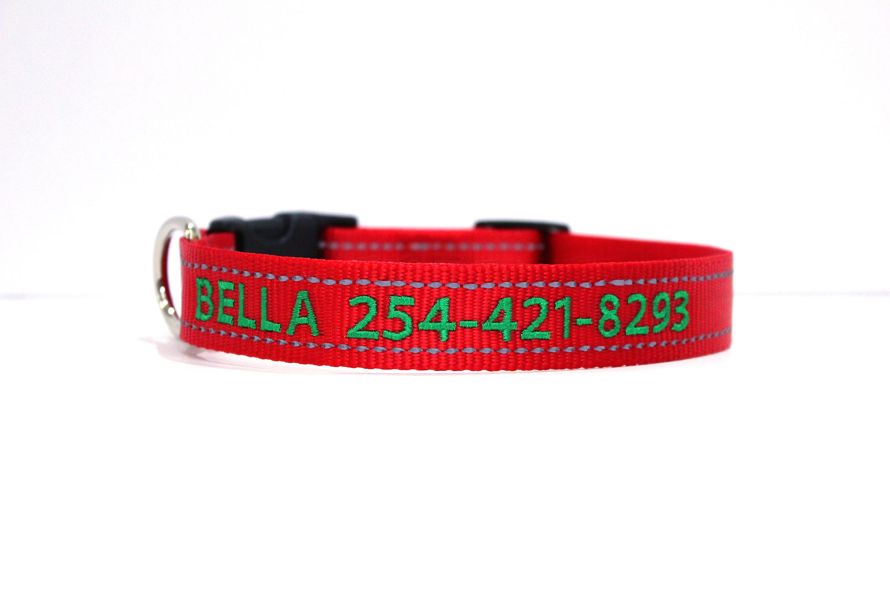 Custom Personalized Embroidered Red Reflective Dog Collar