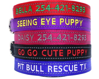 Personalize Dog Collar Reflective Custom Made Embroider With Name