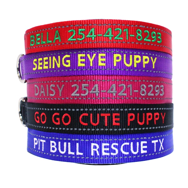 Personalize Dog Collar Reflective Custom Made Embroider With Name