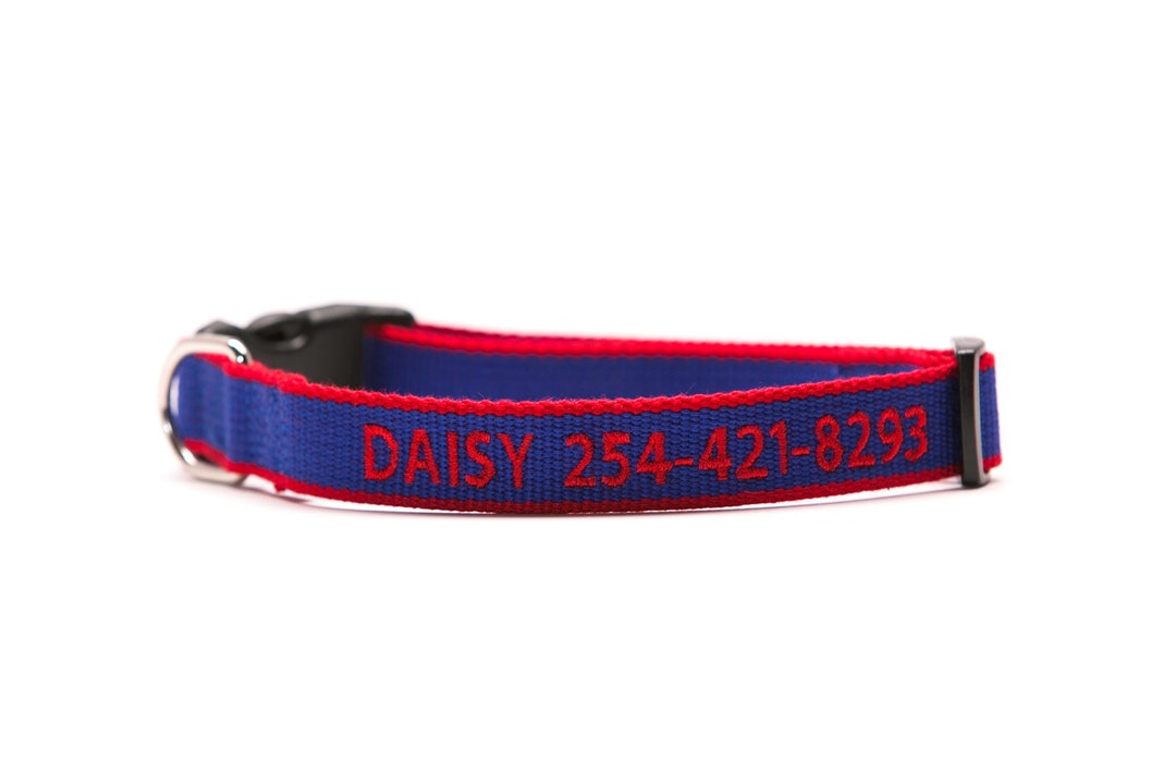 Custom ECO Friendly Personalized Embroidered Dog Collar - Blue and Red ...