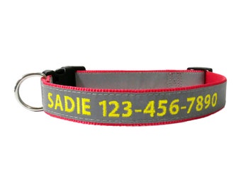 Super Reflective RED Personalized Dog Collar with Monogram embroidery