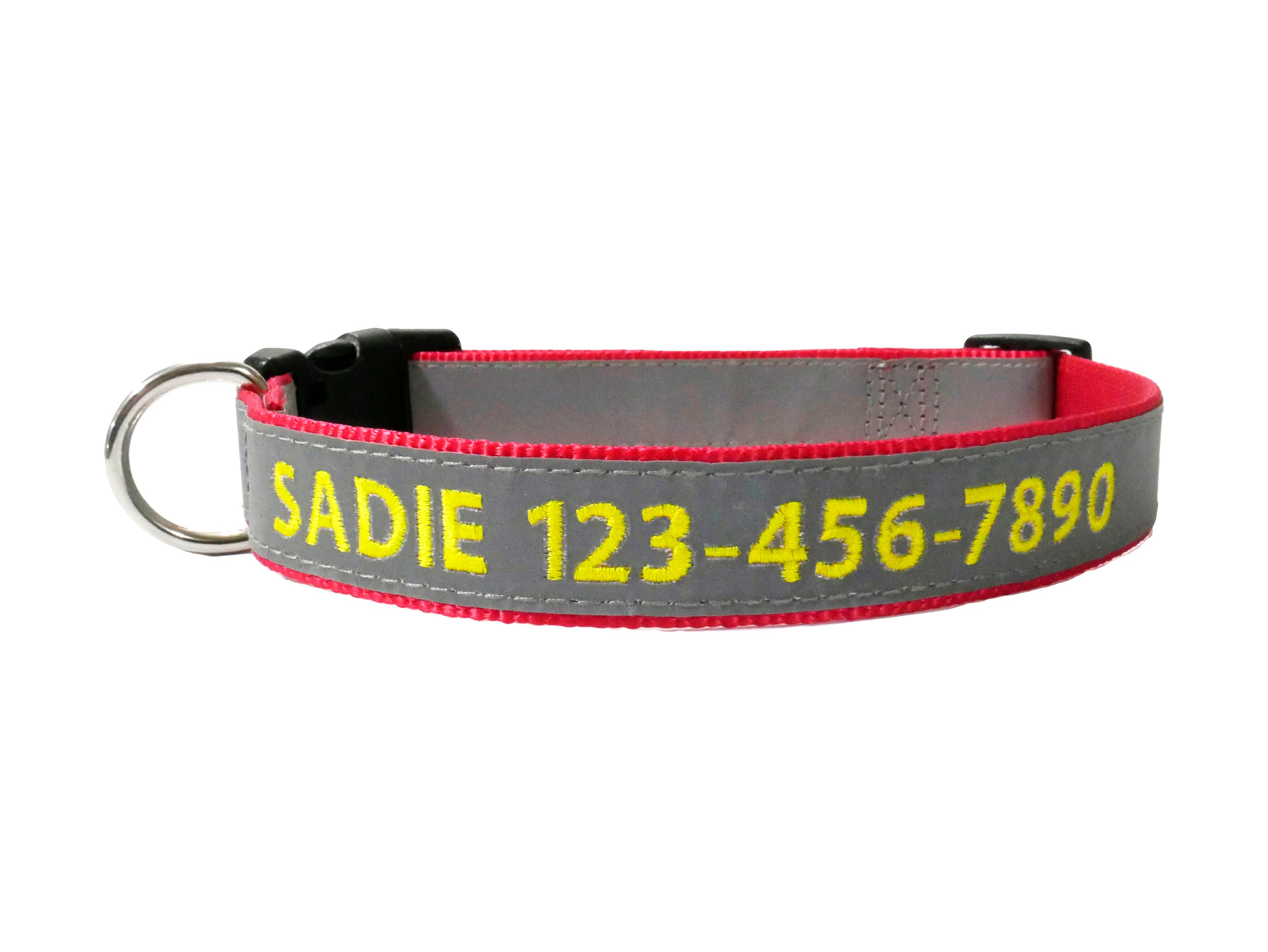 Super Reflective RED Personalized Dog Collar with Monogram embroidery