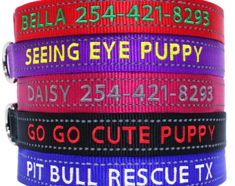 Personalized Dog Collar Custom Embroidered with Name & Reflective for Safety  Perfect for All Breeds