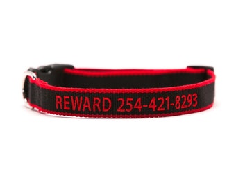 Custom ECO Friendly Personalized Embroidered Dog Collar - Black and Red