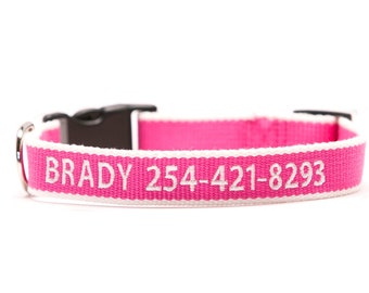Custom ECO Friendly Personalized Embroidered Dog Collar - Pink and White