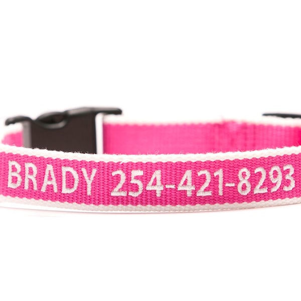 Custom ECO Friendly Personalized Embroidered Dog Collar - Pink and White