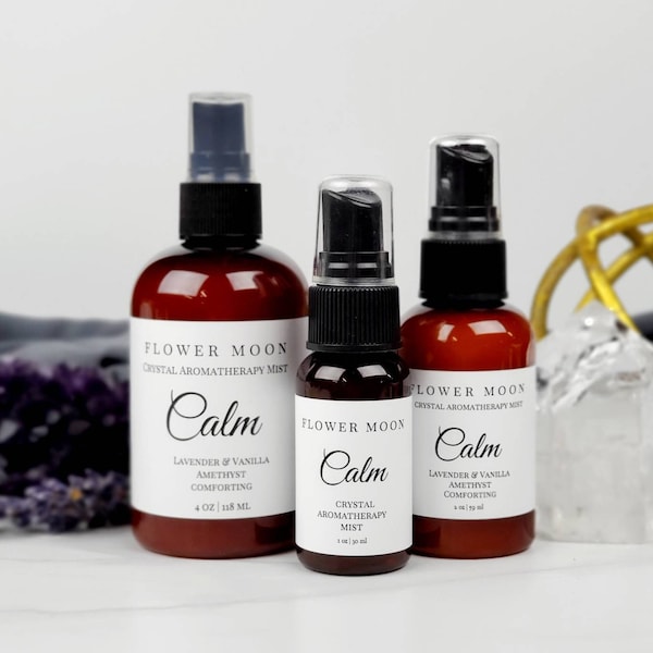 Calm Crystal Infused Aromatherapy for Soothing Energy & Restful Sleep, Amethyst, Essential Oils, Room Spray, Reiki Healing Self-Care Gift