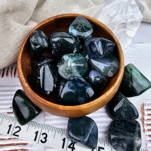 Moss Agate Tumbled Stones | Ethically Sourced, Reiki-Charged Crystals | Grounding and Nurturing