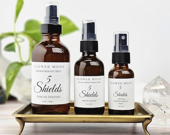 5 Shields Aromatherapy Room Spray, Thieves Type Essential Oil Blend, Clove, Lemon & Eucalyptus, Crystal Infused, Natural Wellness Support
