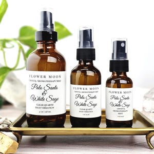 Palo Santo & White Sage, Energy Clearing, Room Spray, Crystal Infused, Smudge Spray, Meditation, Yoga, Reiki Energy, High Vibration Gift image 1