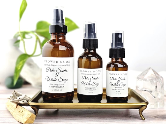 Palo Santo & White Sage, Energy Clearing, Room Spray, Crystal Infused, Smudge Spray, Meditation, Yoga, Reiki Energy, High Vibration Gift