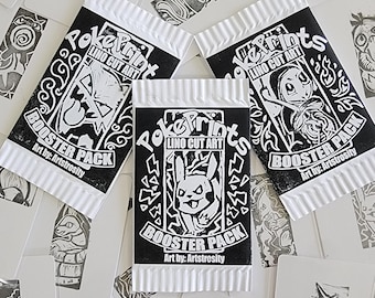 Poke'prints lino cut Booster Pack | First generation | ACEO | Art Booster Packs