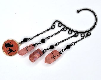 Black Cat - oormanchet | Handgemaakte dobbelstenen sieraden | Fantasieoormanchet| Renfaire-sieraden
