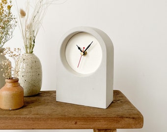 Concrete/Cement Grey & White Desk/Wall Clock - Handmade