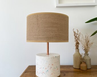 Handmade Pastel Flecked Eco Resin & Copper Lamp with Oak Wood Base