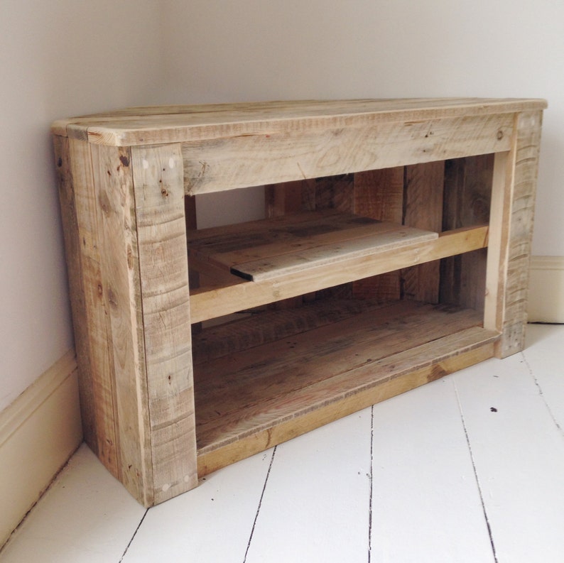 Handmade Rustic Corner Table/tv Stand With Shelf. Reclaimed Etsy
