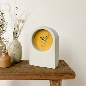 Concrete/Cement Grey & Mustard Desk/Wall Clock - Handmade