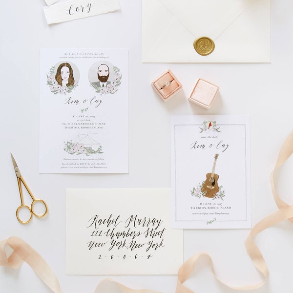 Illustrierte Hochzeitseinladung | Personalisierte Handgezeichnete Briefpapier-Suite für Hochzeiten & Besondere Anlässe