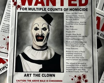 Art the Clown Terrifier Wanted Poster 11x14 Print - Etsy Denmark