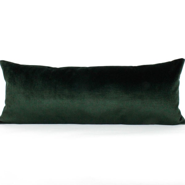 Velvet Dark Green Lumbar Pillow Etsy