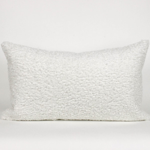 White Boucle Lumbar Pillow Cover / Extra Long Sizes Available