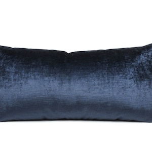 Dark Blue Velvet Lumbar Pillow Cover