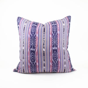 Indigo, Pink, and Purple Ikat Pillow Sham. Made with handwoven Maya Guatemalan fabric.